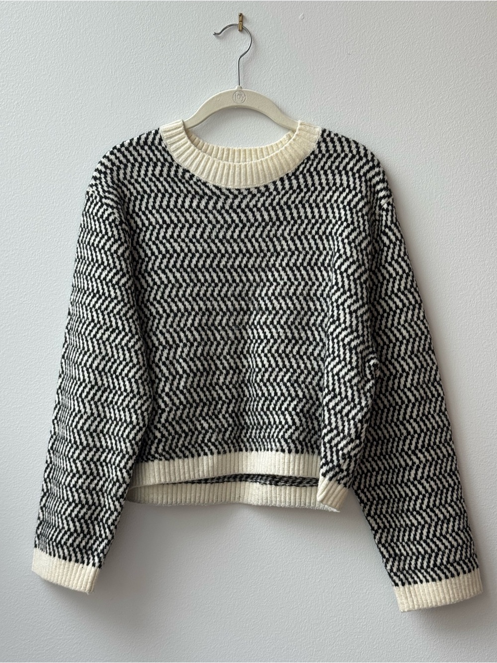 & Other Stories Black and Cream Chevron Crewneck Sweater